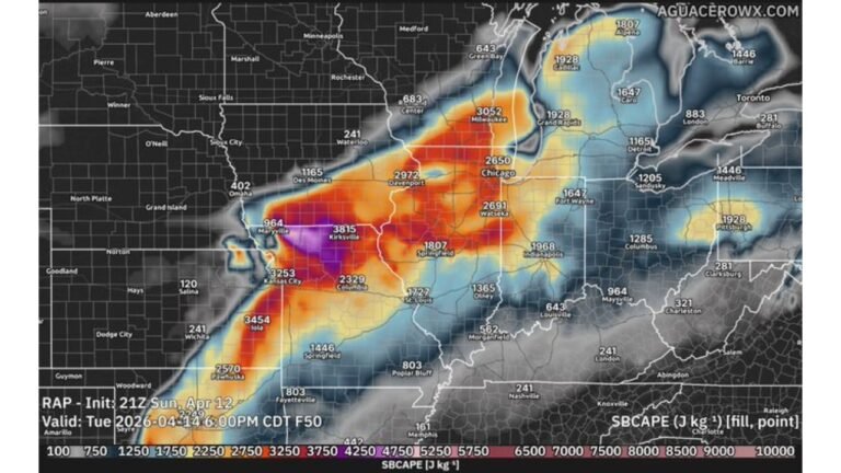 Midwest Faces Significant Severe Weather Tuesday as Record Breaking Instability and Supercell Conditions Target Kansas City, Chicago, Springfield and Kirksville With Giant Hail and Tornadoes Possible