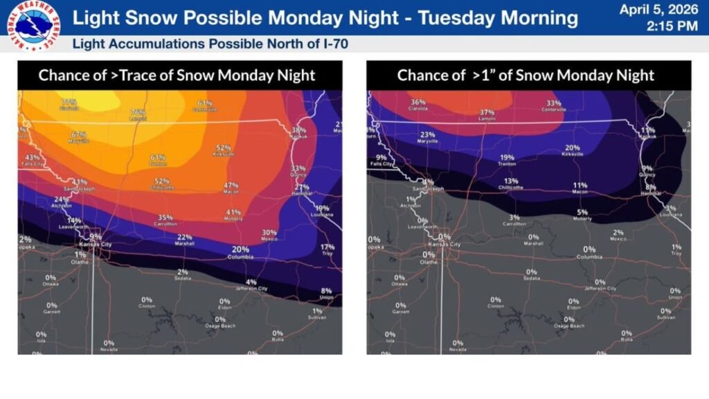 Missouri, Kansas and Northern Counties Told to Watch Monday Night Snow Chance as New Forecast Signals Frost and Light Accumulation Risk