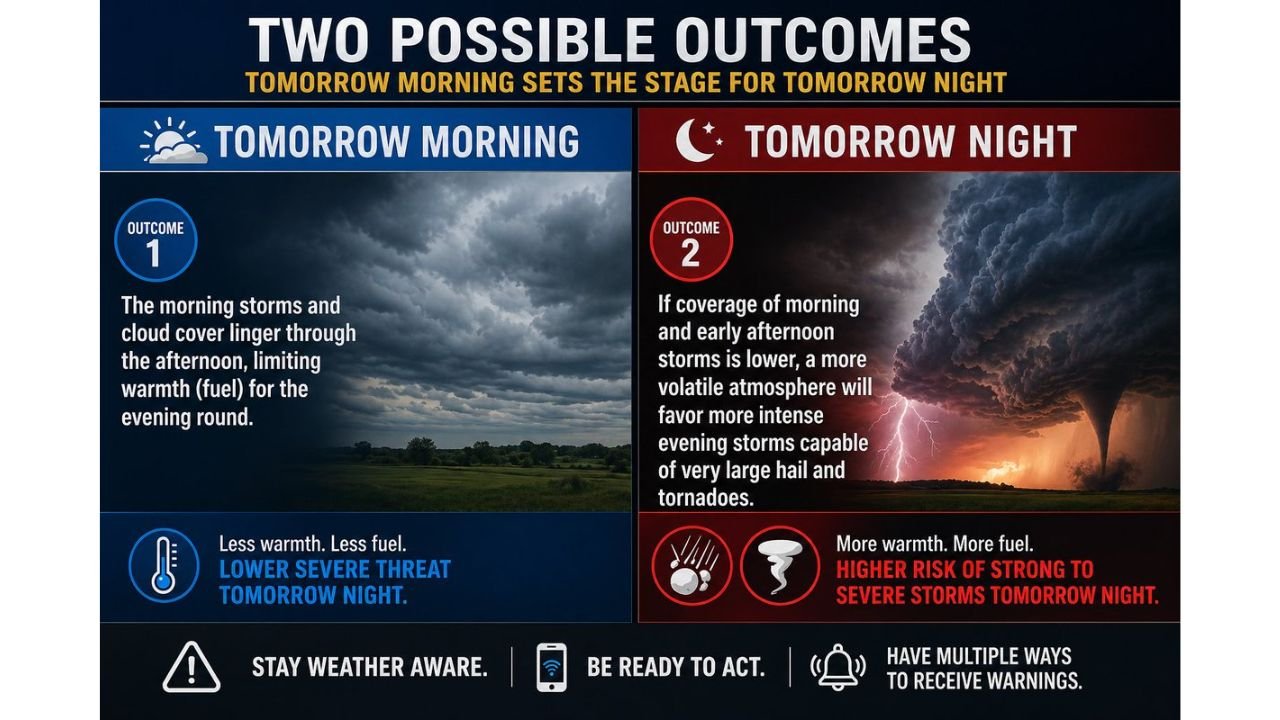 Monday Morning Storms Hold the Key to Monday Night Severity Across the Midwest as Two Possible Outcomes Separate a Quiet Evening From Very Large Hail and Tornadoes