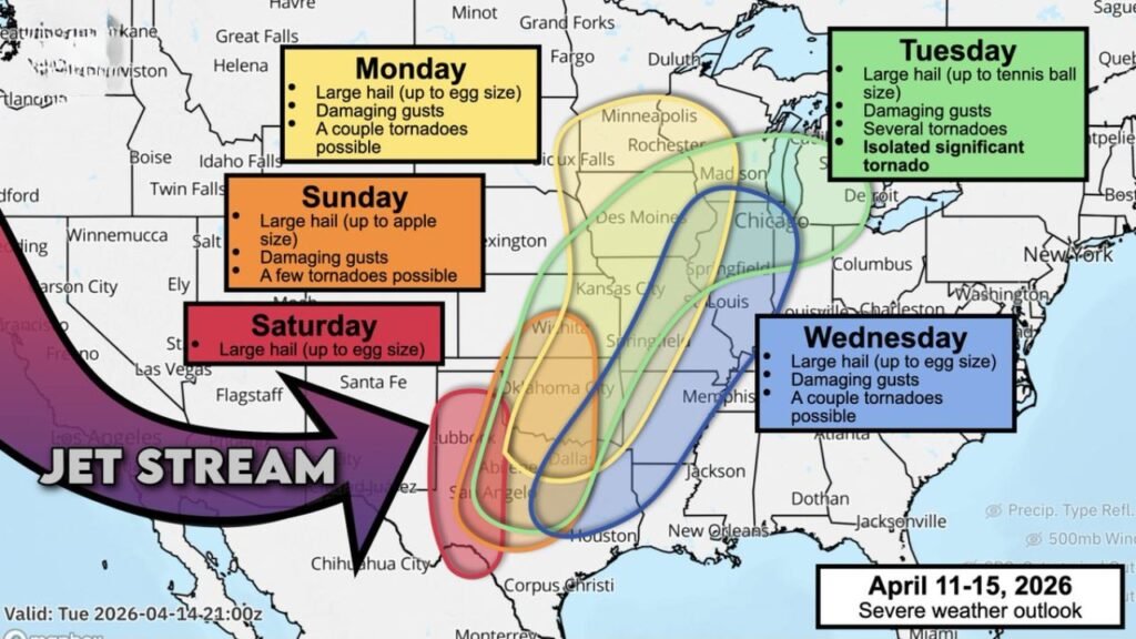 Multi Day Storm Warning Issued for Texas, Oklahoma, Kansas, Missouri, Iowa, Illinois and Mississippi Valley as Severe Weather Surge Begins This Weekend