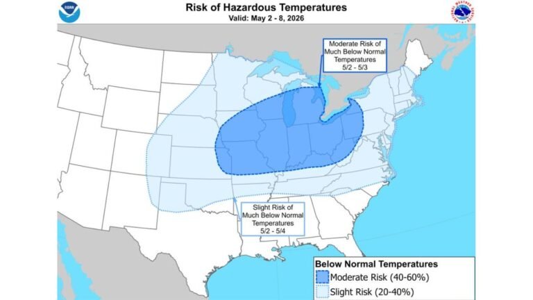 NOAA Flags Illinois, Indiana and Michigan for Hazardous Cold May 2 Through 8 as Near-Freezing Lows Threaten Early Blooming Crops Across the Great Lakes