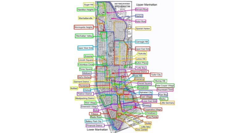 Manhattan Neighborhood Map Highlights Over 50 Historic And Modern Areas Across New York City So Residents And Visitors Can Better Understand Local Districts