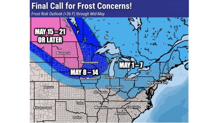 New York, Ohio and Iowa Frost Risk Arrives May 1 While Minnesota and North Dakota Stay Frozen Through May 21 in the Coldest Start to May in Years