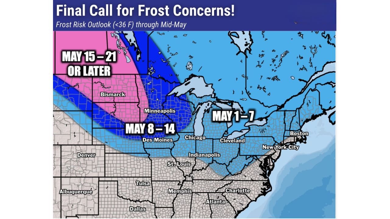 New York, Ohio and Iowa Frost Risk Arrives May 1 While Minnesota and North Dakota Stay Frozen Through May 21 in the Coldest Start to May in Years