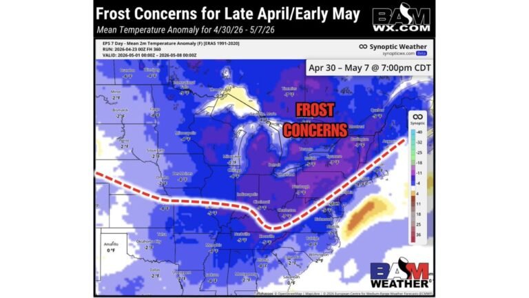 Ohio, Indiana and Tennessee Face 5 to 7 Degree Below-Normal Temperatures and Last Frost Risk of the Season From April 30 Through May 7