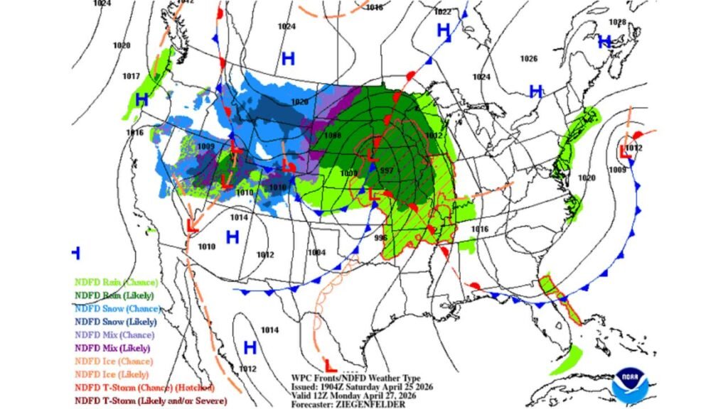Oklahoma, Arkansas, Louisiana and Texas Border Region Soaked by Active Thunderstorms as New Low Pressure Shifts Heavy Rain North Into the Plains and Midwest Through Monday