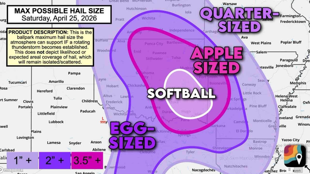 Oklahoma City and Tulsa Face Softball-Sized Hail Saturday as the Atmosphere Between 15,000 and 28,000 Feet Becomes a Hailstone Factory