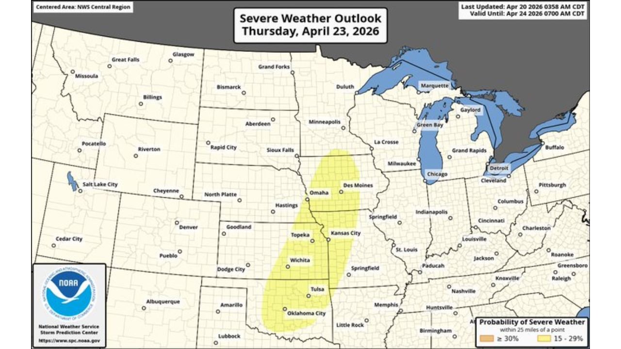 Oklahoma, Kansas and Nebraska Face Tornadoes and Large Hail Thursday as Dryline Storms Target Wichita, Tulsa and Omaha
