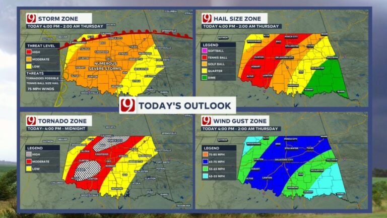 Oklahoma Residents Placed On Alert As Numerous Severe Storms Could Bring Tornadoes, Large Hail and 75 MPH Winds Tonight