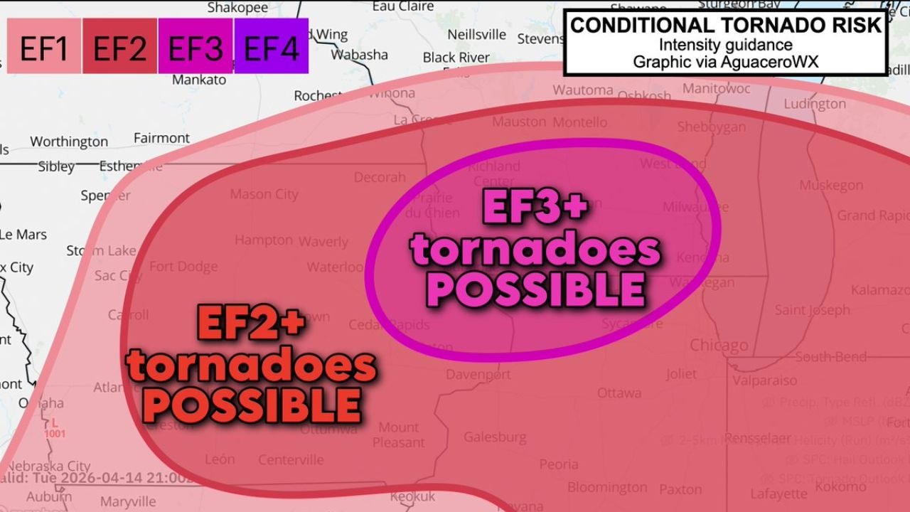 Regional Tornado Outbreak Possible Tuesday With EF3 and EF4 Tornadoes on the Table Across Wisconsin, Illinois and Iowa as Chicago, Milwaukee, Cedar Rapids and Davenport Face Violent Storm Threat