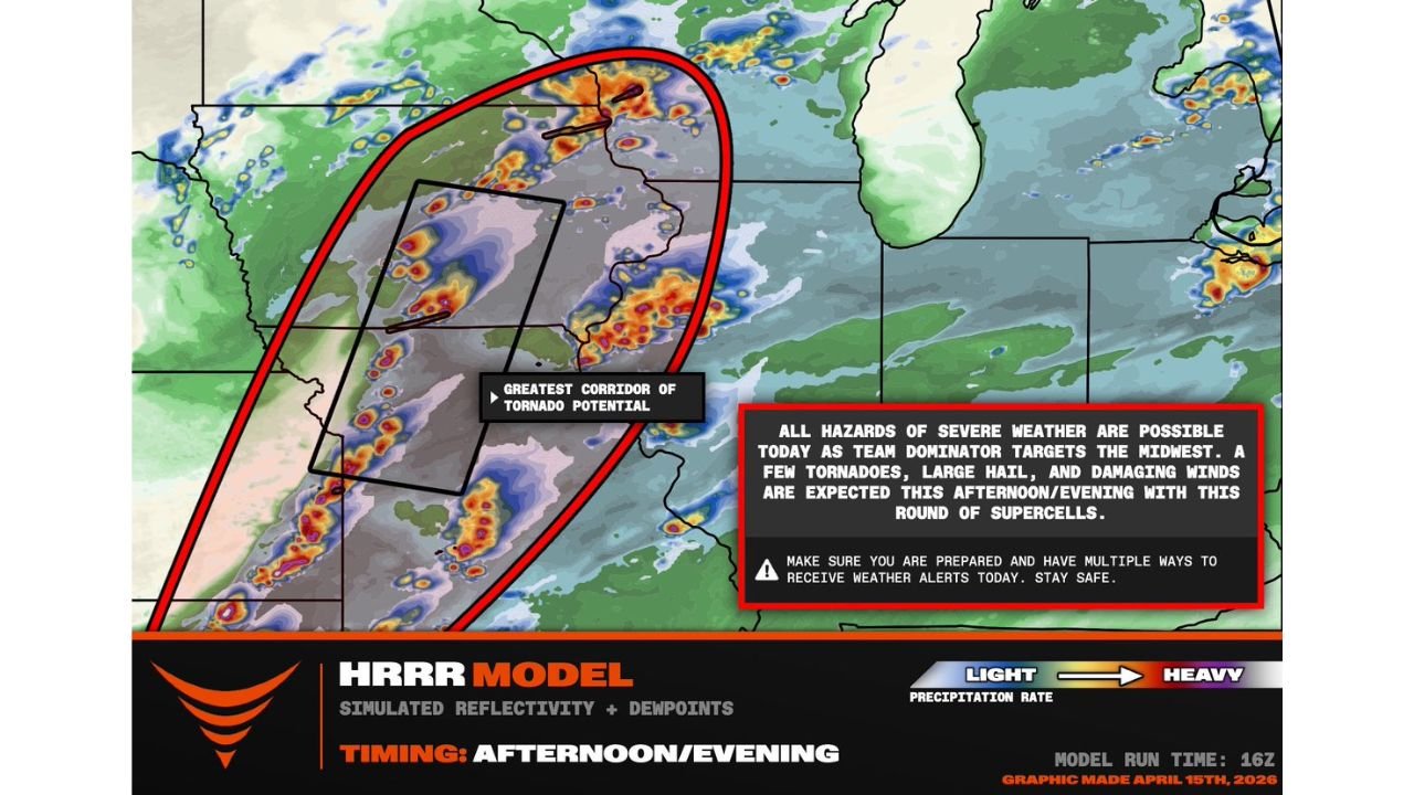 Severe Weather Outbreak Hits Again Today From Oklahoma to Iowa — Tornadoes, Large Hail and Damaging Winds Expected This Afternoon and Evening