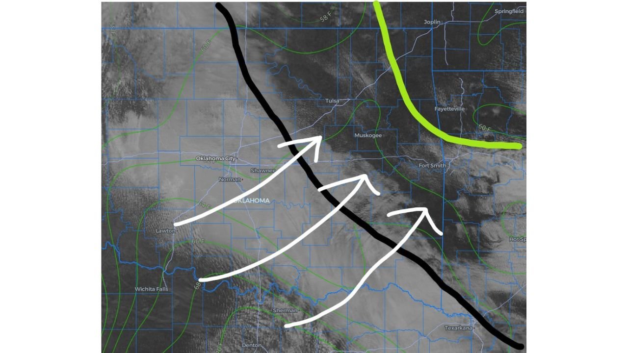 Southeastern Oklahoma Faces EF-3 or Stronger Tornadoes Today as Outflow Boundary and 60-Degree Dewpoint Contour Collide in Moderate Risk Zone