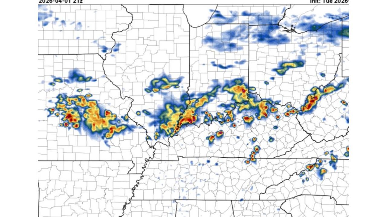Southern Kentucky Faces Pop-Up Thunderstorms and Downburst Winds Wednesday Afternoon as Storms Develop Along and South of I-64 From 3 PM to 8 PM