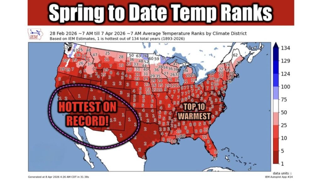 Southwest States Including California Arizona Nevada and New Mexico Hit Hottest Spring Start On Record While Southern US Sees Top 10 Warmest So Residents Should Prepare For Ongoing Heat Pattern