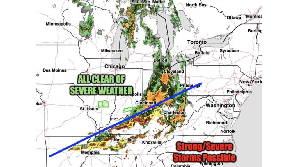 Tennessee, Kentucky and Northeast Arkansas Still Face 60 mph Winds and Isolated Tornado Risk Early Tuesday as Chicago and Indianapolis Go All Clear