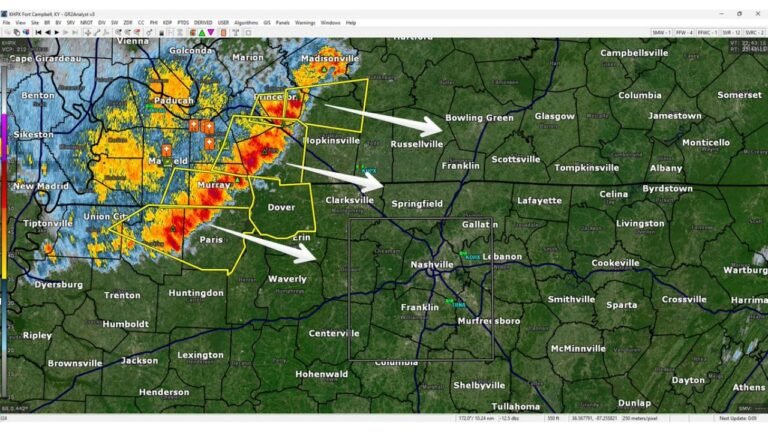 Tennessee and Kentucky Face Gusty Wind Threat Tonight as Severe Storm Complex Targets Clarksville Nashville and Bowling Green by 7 PM