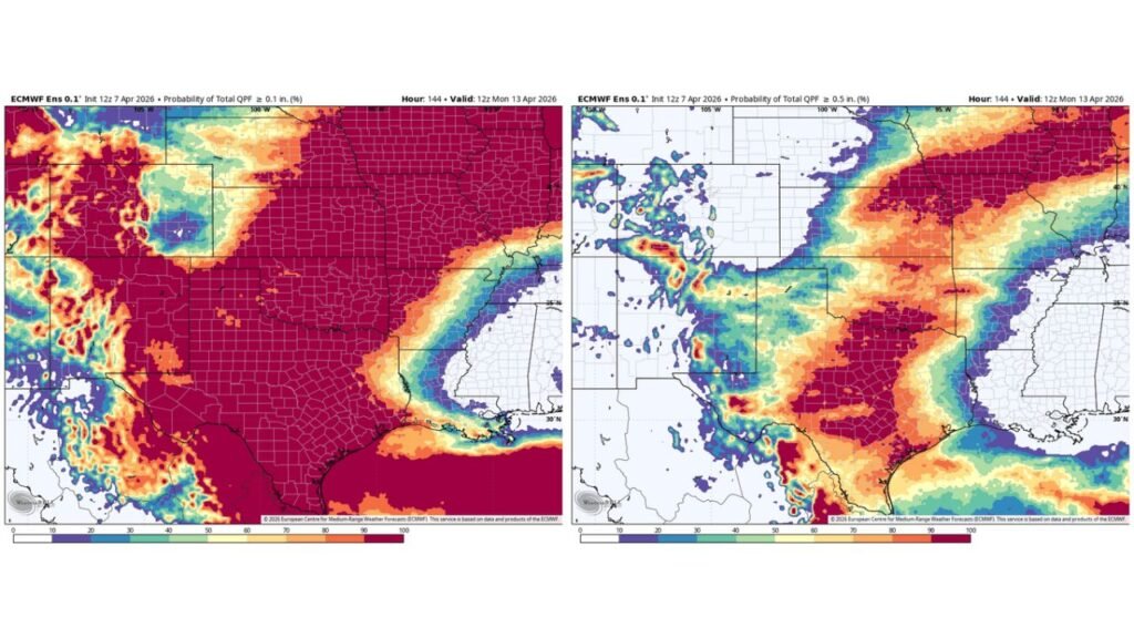Texas Oklahoma Kansas Missouri Rain Alert Issued as Widespread Heavy Rain Probabilities Surge Into Early Week