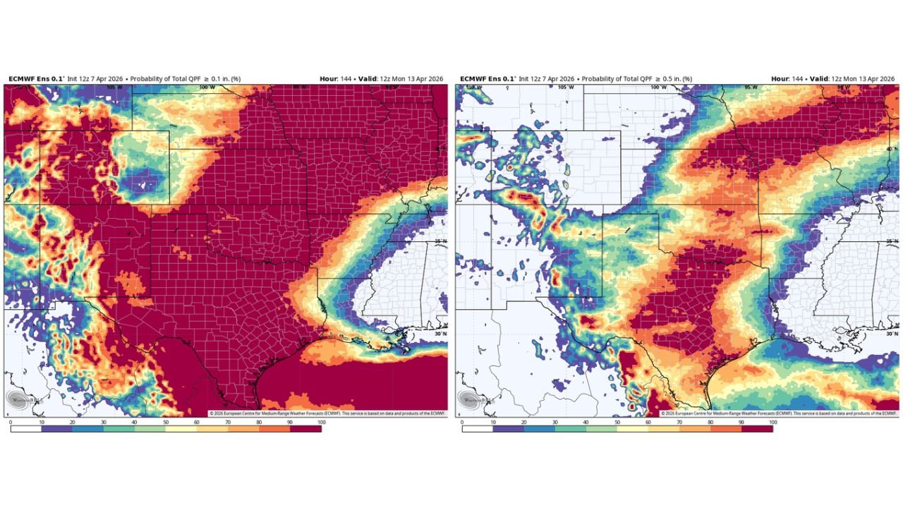 Texas Oklahoma Kansas Missouri Rain Alert Issued as Widespread Heavy Rain Probabilities Surge Into Early Week