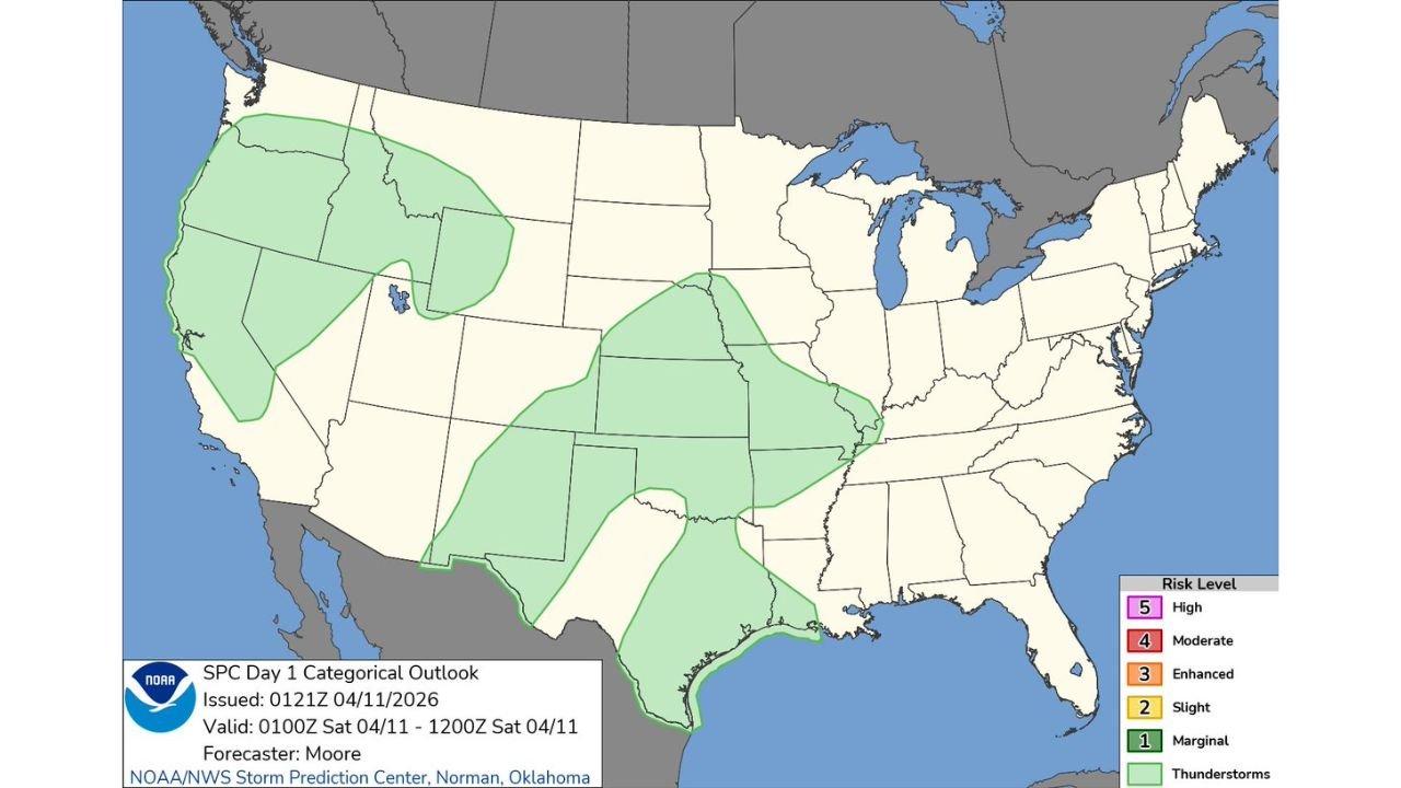 Texas Oklahoma Kansas Missouri and Western States Weather Alert New Thunderstorm Risk Zone Expands Across Central and Western U.S.