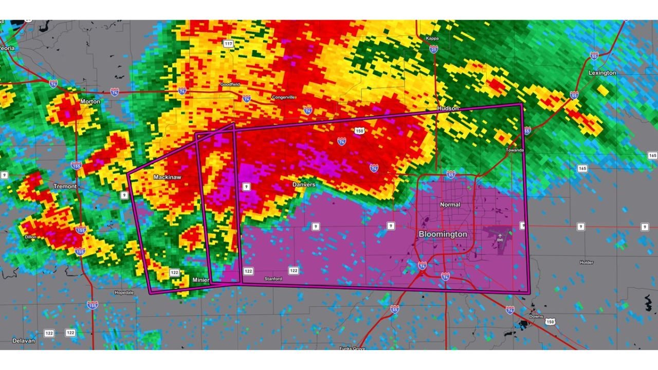 Tornado Warning Alert Issued For Bloomington Illinois As Dangerous Storm Moves In With Immediate Shelter Urged