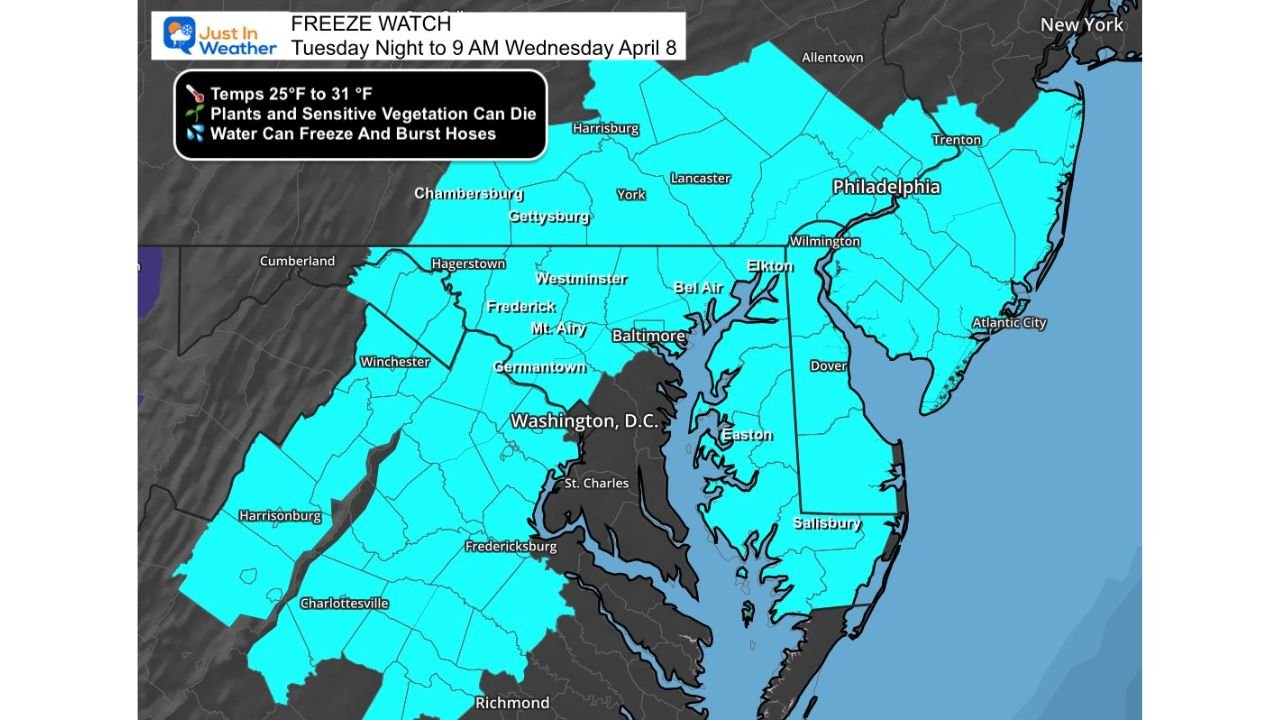 Urgent Freeze Watch Issued for Pennsylvania, Maryland, Delaware, New Jersey and Virginia as Temperatures Crash Overnight