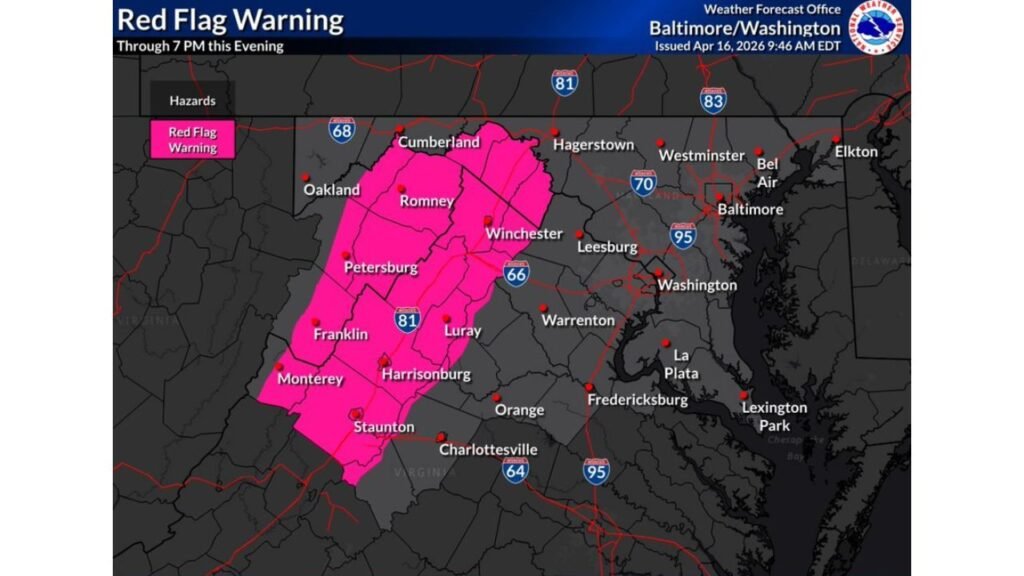 Virginia and Maryland Under Red Flag Warning as Severe Drought Expands 2.66 Inches Below Normal and Fire Risk Hits Critical Levels From Winchester to Harrisonburg
