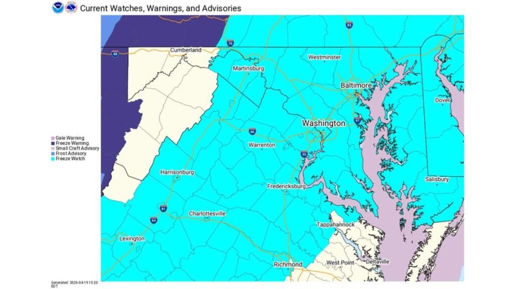 Washington D.C., Maryland and Virginia Face Region-Wide Freeze Watch Tonight as 32-Degree Temps Threaten Gardens Before 80s Return by Friday