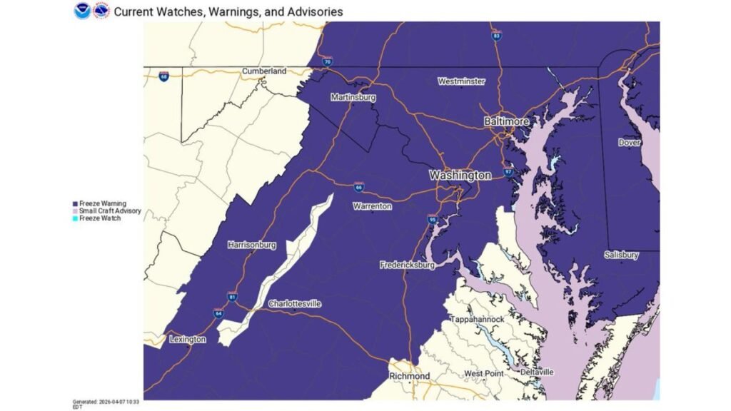 Washington DC Maryland Virginia Residents Put On Alert Tonight as Sudden Freeze Threat Targets Entire Region