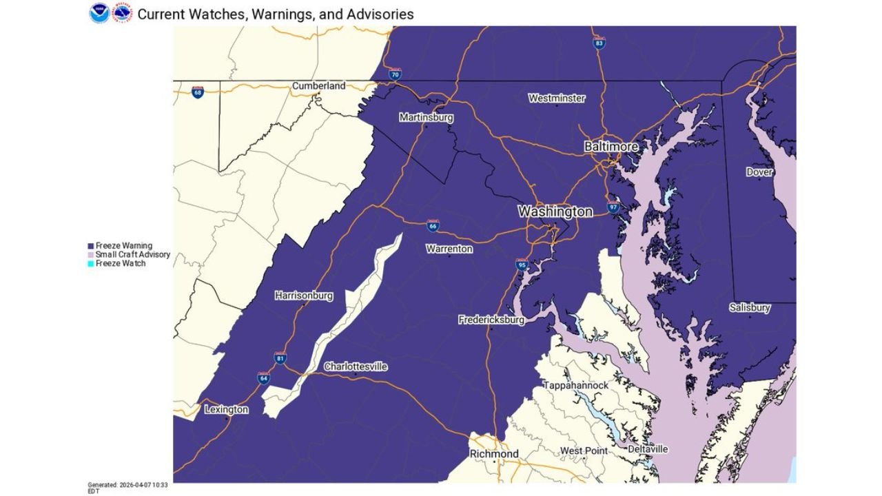 Washington DC Maryland Virginia Residents Put On Alert Tonight as Sudden Freeze Threat Targets Entire Region