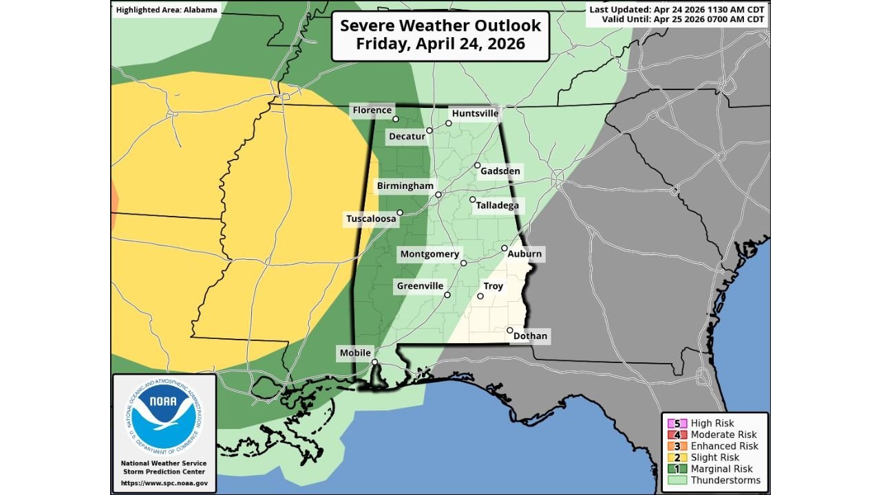 West Alabama Gets Gusty Storms Tonight Before the System Weakens — Here Is What Tuscaloosa, Birmingham and Mobile Should Actually Expect