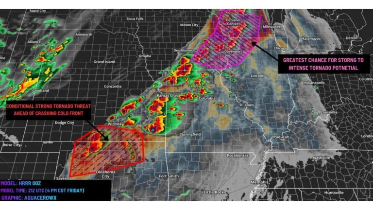 Wisconsin, Illinois and Kansas Face EF2 to EF3 Tornadoes and 75 mph Winds Today as Two Separate Outbreak Zones Collide
