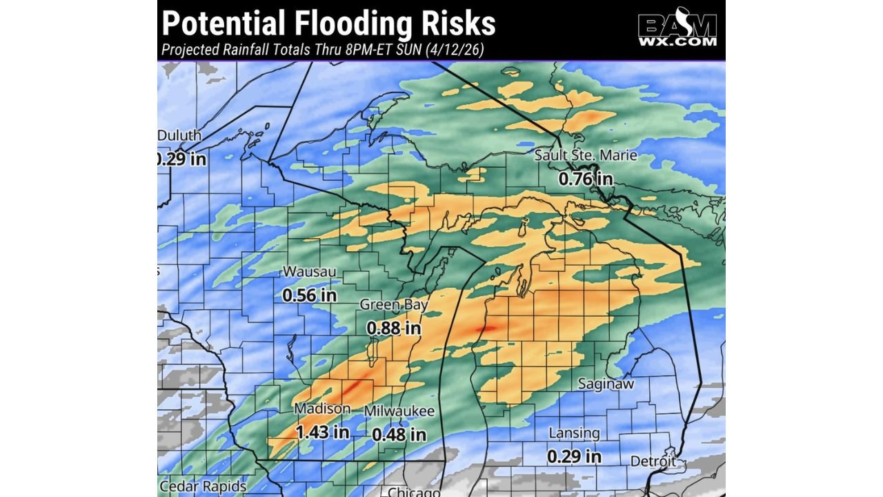 Wisconsin and Michigan Rain Alert Issued as New Flood Risk Map Shows Heavy Weekend Rainfall Areas Residents Should Watch Closely
