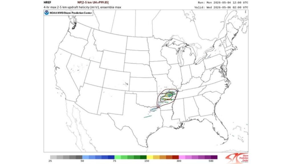 Arkansas and Mississippi Face Significant Tornado Threat Wednesday as Supercell Composite of 11.2 and Updraft Helicity Ensemble Signal a High-End All-Hazards Event