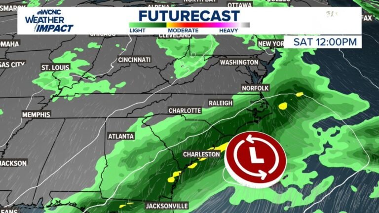 Charlotte and Western North Carolina Stay Mostly Dry This Saturday as Coastal Low Keeps Heavy Rain Locked to the East While Temperatures Settle Into the 50s and Low 60s