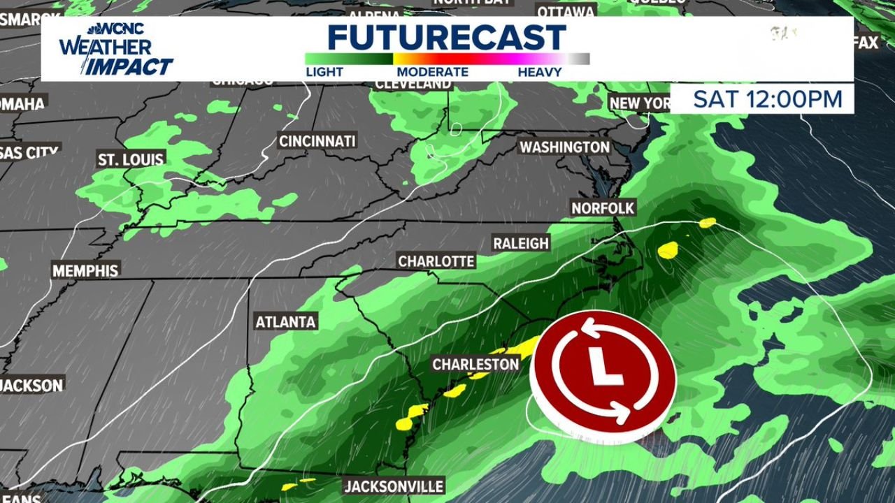 Charlotte and Western North Carolina Stay Mostly Dry This Saturday as Coastal Low Keeps Heavy Rain Locked to the East While Temperatures Settle Into the 50s and Low 60s