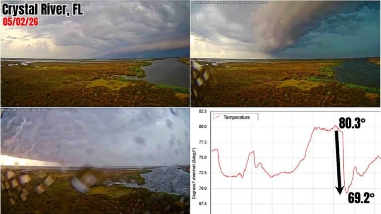 Crystal River, Florida Watched Temperatures Plunge 11 Degrees in Minutes as a Massive Shelf Cloud Swept in From the Gulf on May 2
