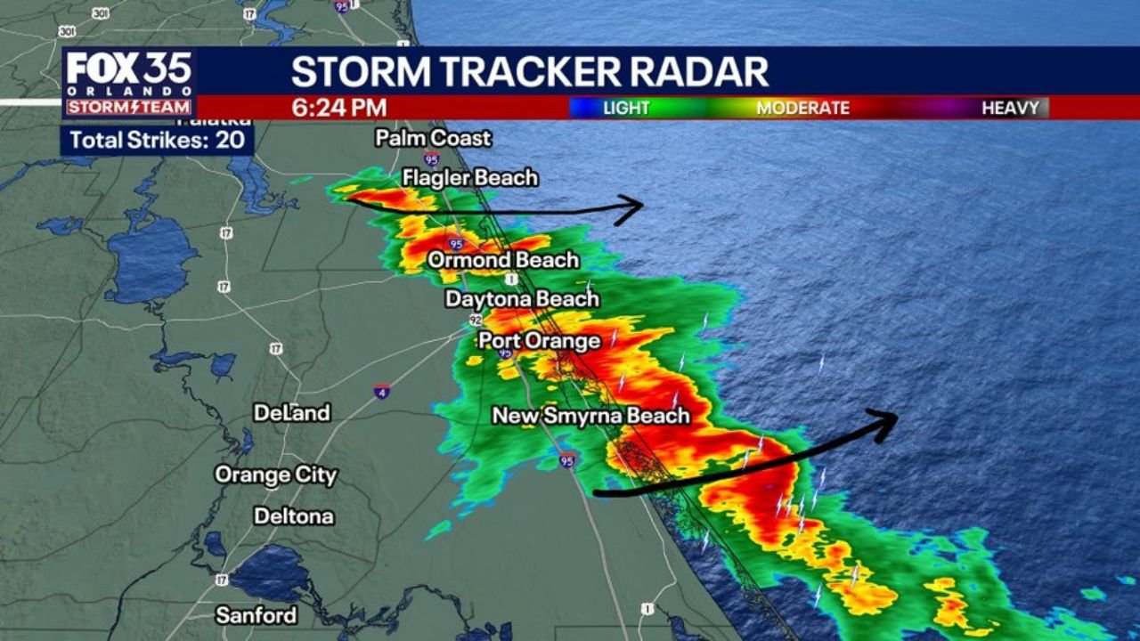 Florida Faces Heavy Downpours Along Interstate 95 in Volusia and Flagler Counties With 20 Lightning Strikes Near Flagler Beach, Daytona Beach and New Smyrna Beach Tuesday May 12 at 6:24 PM
