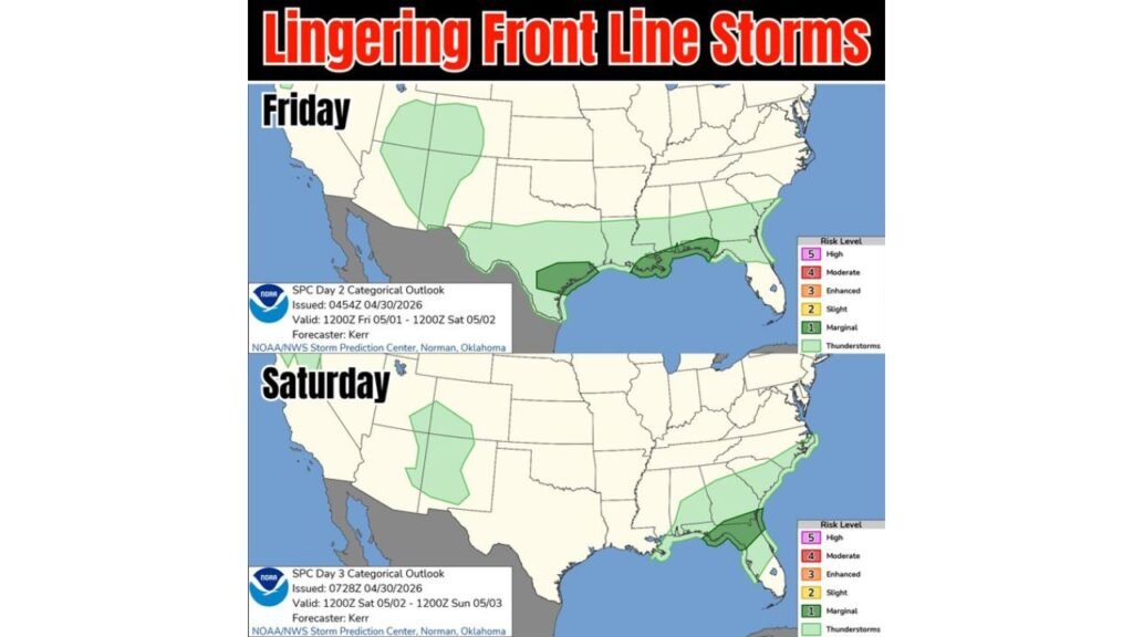 Frontal Line Storms Target Upper Gulf Coast, North Florida and Lower Georgia Friday Into Saturday With Heavy Rain Possible