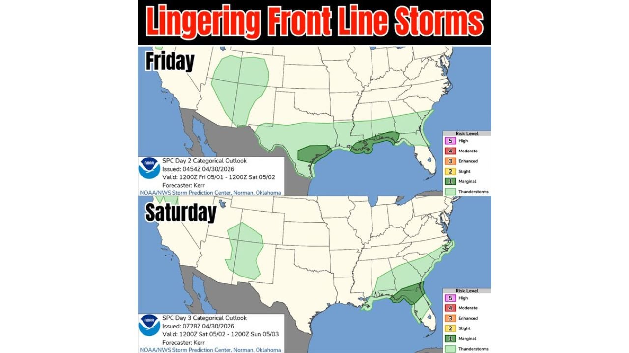 Frontal Line Storms Target Upper Gulf Coast, North Florida and Lower Georgia Friday Into Saturday With Heavy Rain Possible