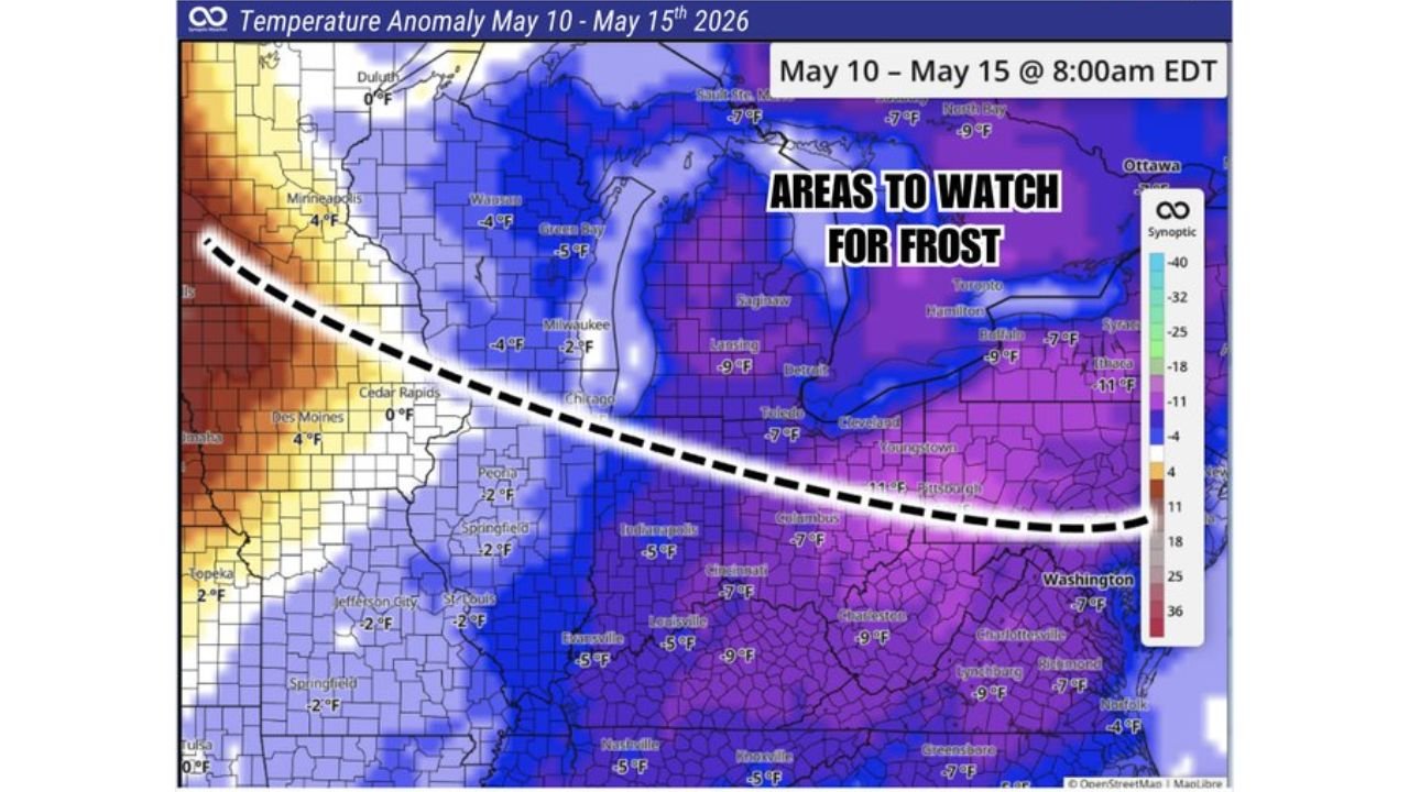 Great Lakes Region and Northern Ohio Valley Face Frost Concerns With Morning Lows in the Mid-30s Through Saturday May 15