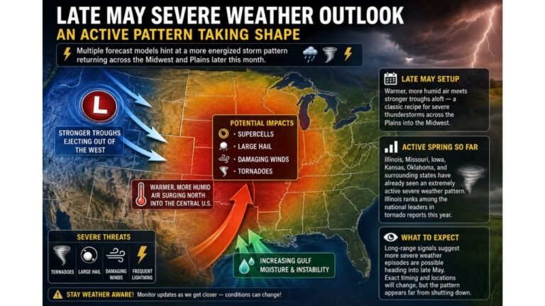 Illinois, Kansas, Oklahoma, Iowa and Missouri Face Growing Tornado and Severe Storm Threat in Late May as Gulf Moisture and Stronger Troughs Signal an Active Pattern Return