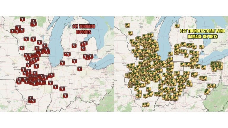 Illinois, Wisconsin, Indiana, Michigan, and Ohio Recorded 627 Wind Damage Reports and 147 Tornadoes in April 2026 as the Great Lakes and Ohio Valley Endured One of Their Most Active Severe Weather Months