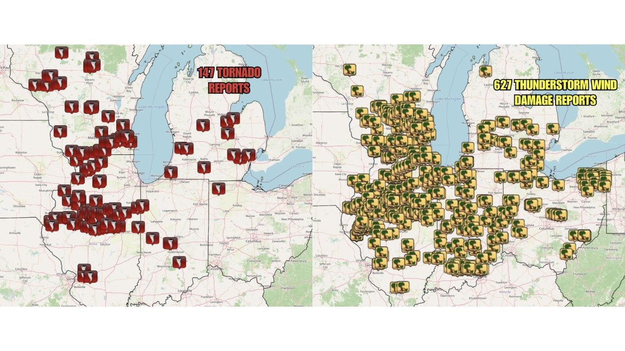Illinois, Wisconsin, Indiana, Michigan, and Ohio Recorded 627 Wind Damage Reports and 147 Tornadoes in April 2026 as the Great Lakes and Ohio Valley Endured One of Their Most Active Severe Weather Months