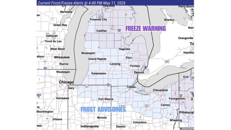 Indiana, Ohio, Michigan, and Northern Illinois Face Tuesday Morning Frost and Freeze Risk With Temperatures Falling Into Low 30s