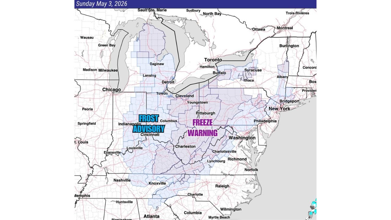 Indiana, Ohio, West Virginia and Virginia Face Widespread Frost Advisories and Freeze Warnings Sunday Morning as Temperatures Drop to 28 Degrees