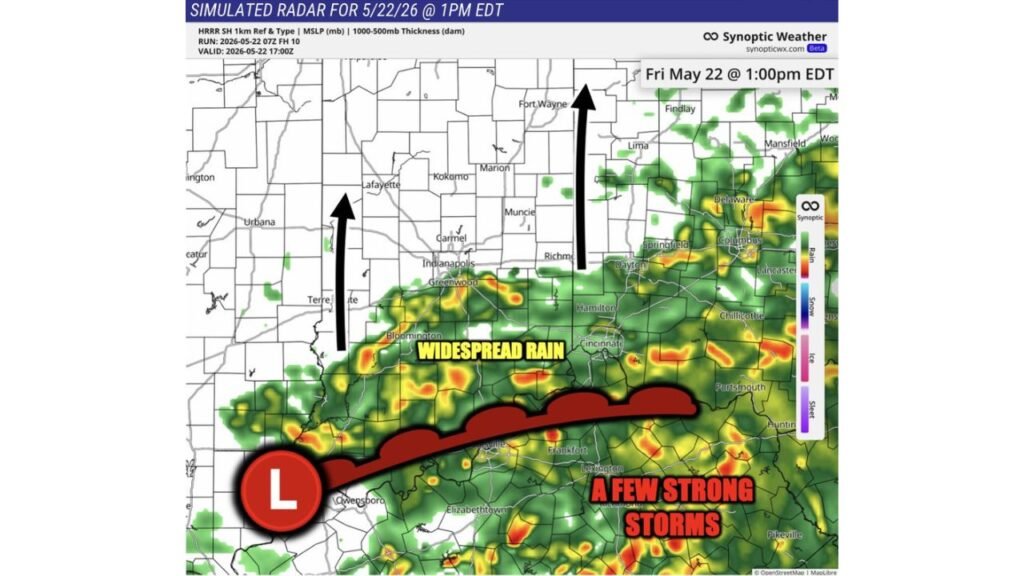 Indiana and Kentucky Face Widespread Rain by 1:00 PM ET and Strong Storms From Louisville to Lexington This Friday Afternoon and Evening Including Indianapolis, Cincinnati and Dayton