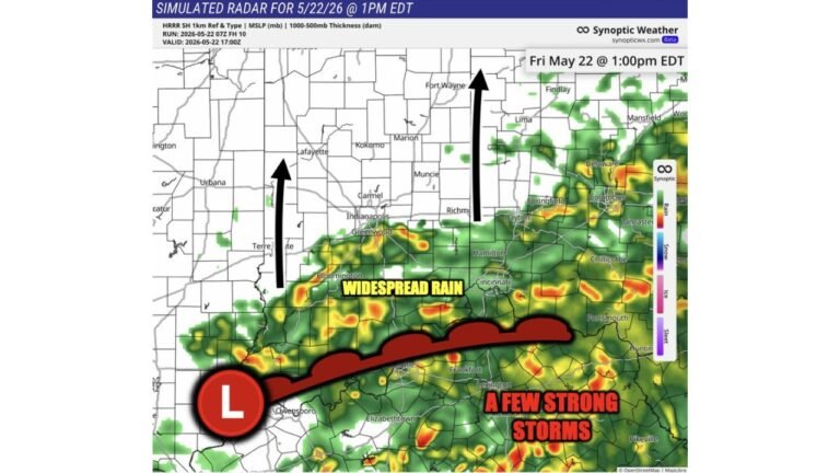 Indiana and Kentucky Face Widespread Rain by 1:00 PM ET and Strong Storms From Louisville to Lexington This Friday Afternoon and Evening Including Indianapolis, Cincinnati and Dayton