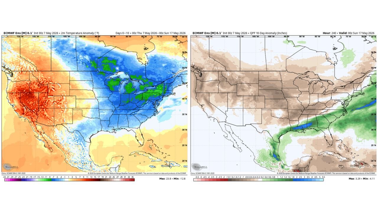Kansas, Oklahoma, Nebraska and Texas Drought Worsens Through May 17 as Above-Average Temperatures Bake the Plains While Eastern Half of the Country Turns Cooler