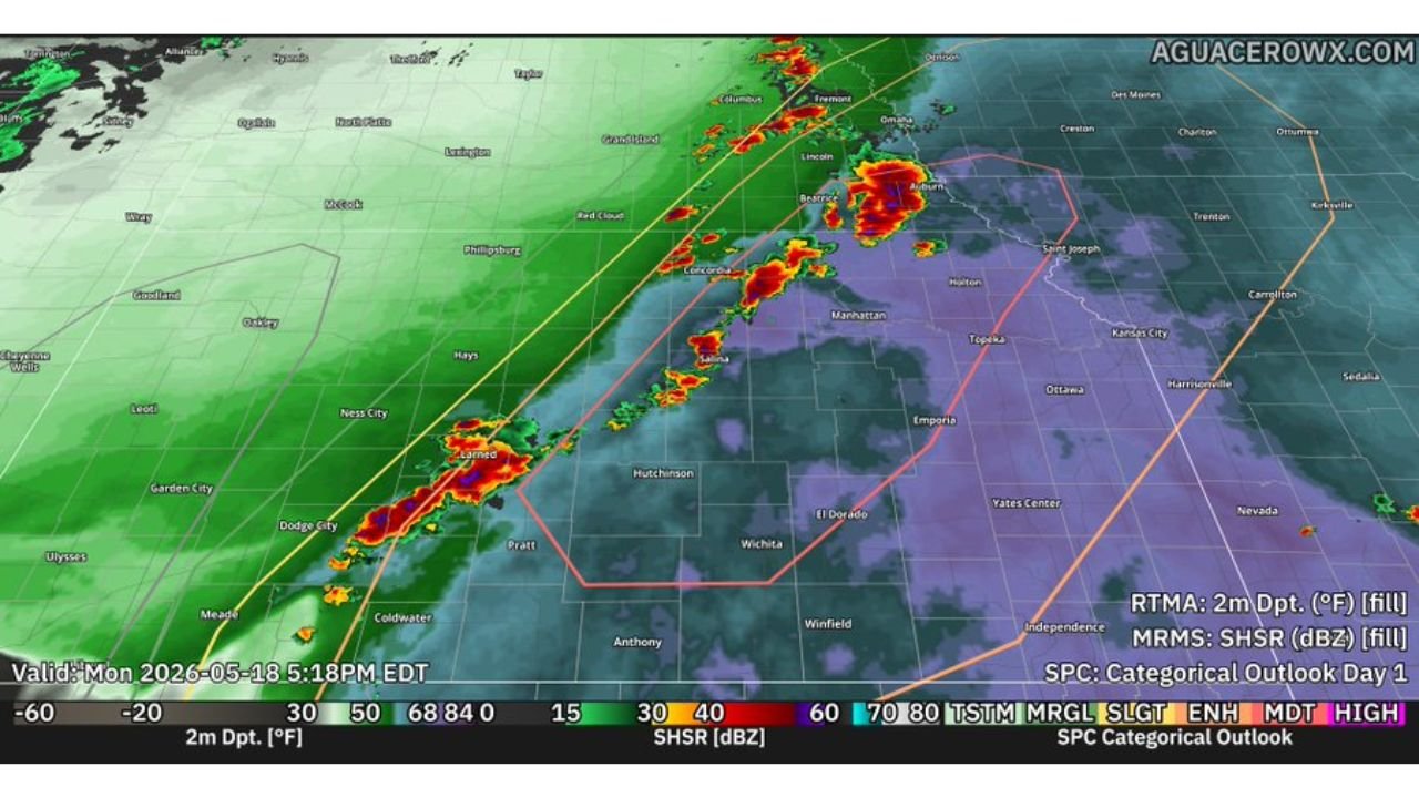 Kansas and Nebraska Tornado Threat Continues Monday May 18 Evening Near Concordia, Beatrice and Manhattan as Window Closes