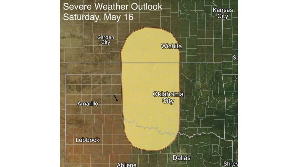 Kansas and Oklahoma Face Widespread Severe Weather Including Wichita and Oklahoma City Saturday May 16 as Warm Sector Sets the Stage Across the Central Plains
